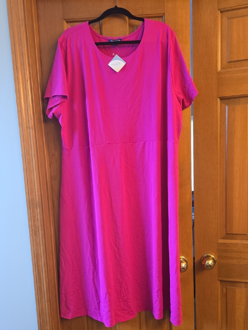TravelSmith Fuchsia Short-Sleeve Midi Shift Dress.   Stretchy!   Size 3x. New